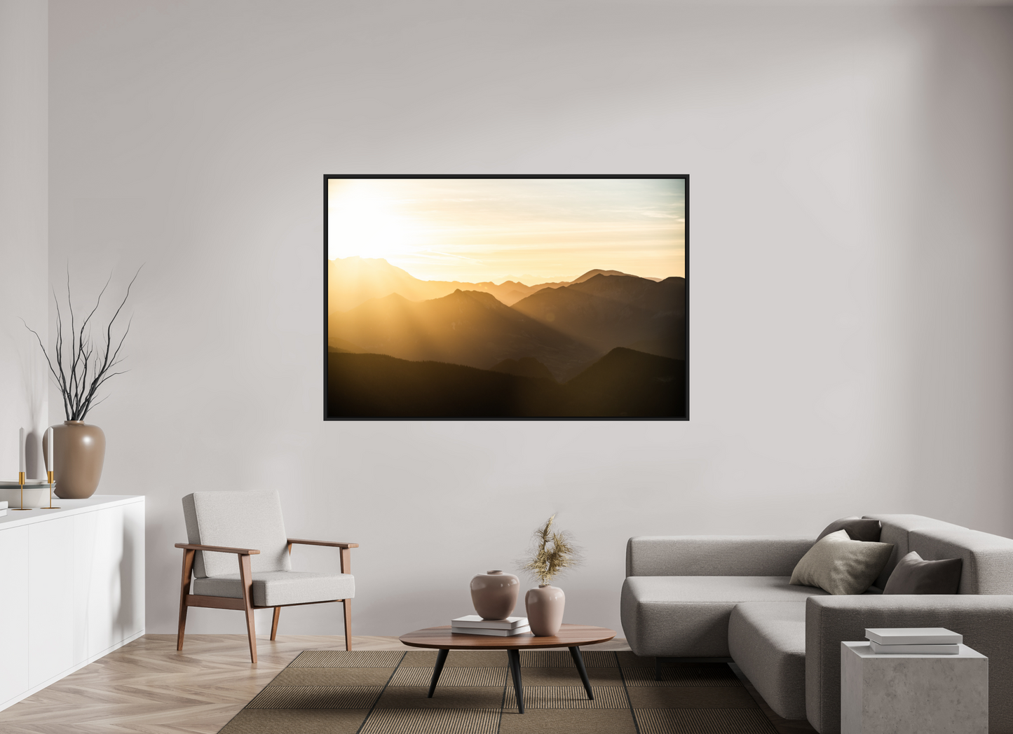 180 x 120 cm, Caisse Américaine Noir Mat Aube sur les Écrins I