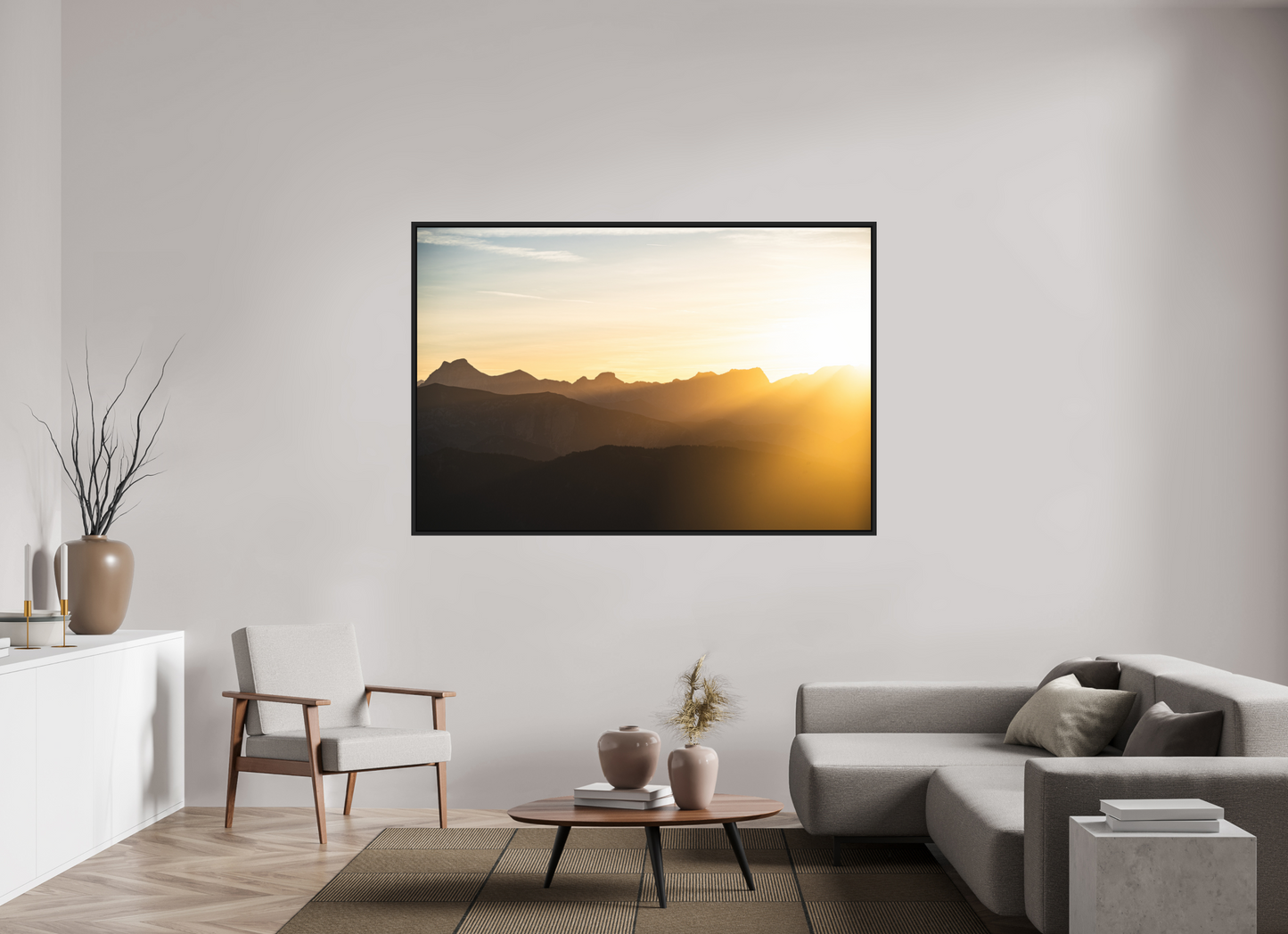 180 x 120 cm, Caisse Américaine Noir Mat Aube sur les Écrins II