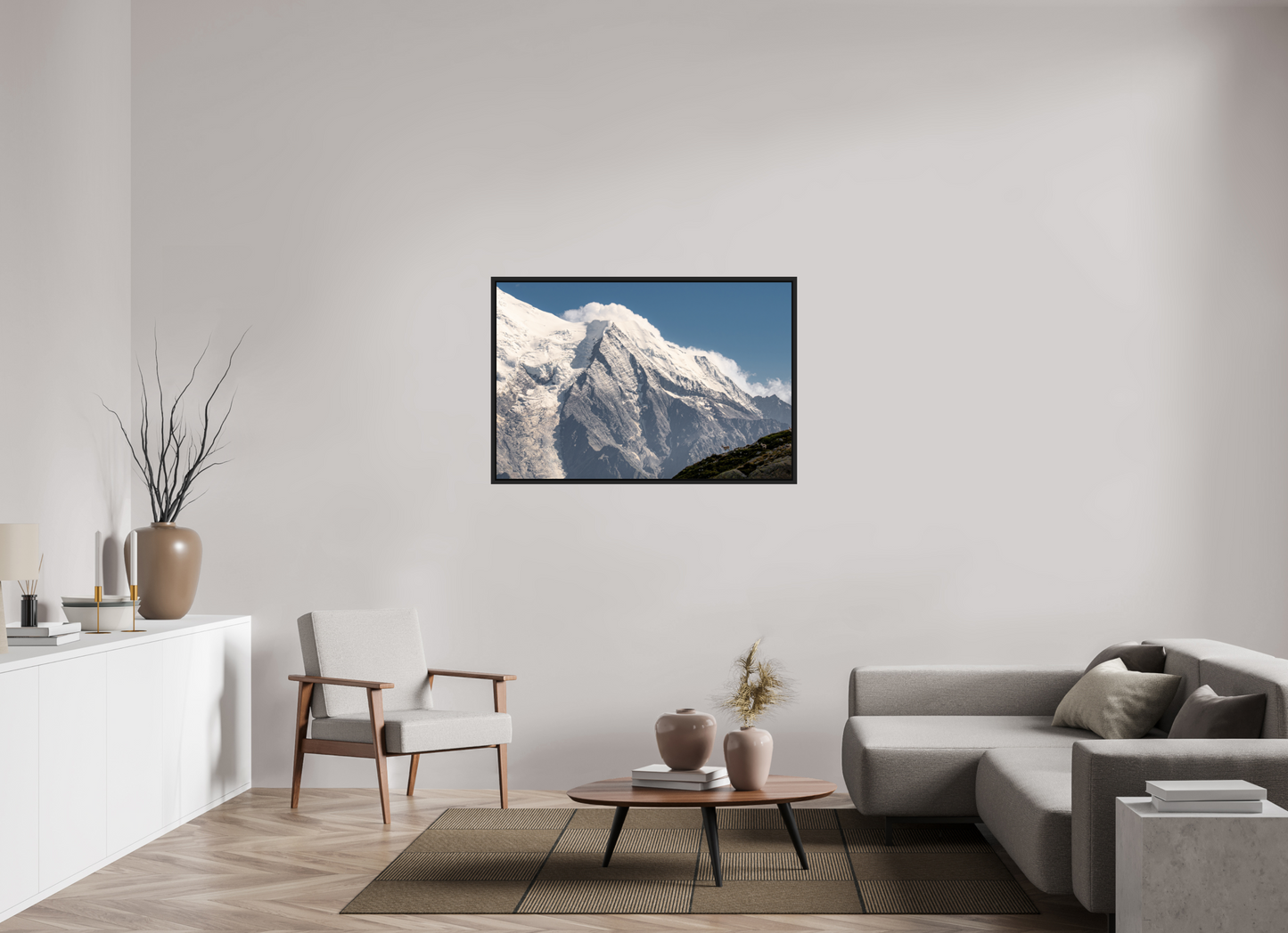 120 x 80 cm, Caisse Américaine Noir Mat Vue sur Bionnassay