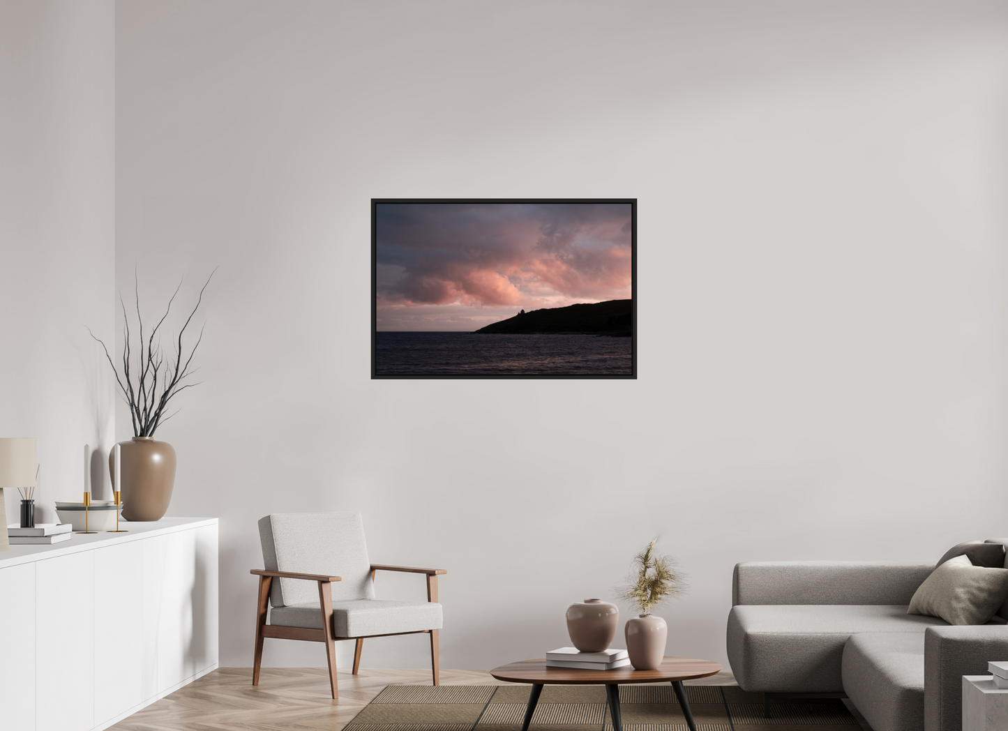 105 x 70 cm, Caisse Américaine Noir Mat Primelin au crépuscule