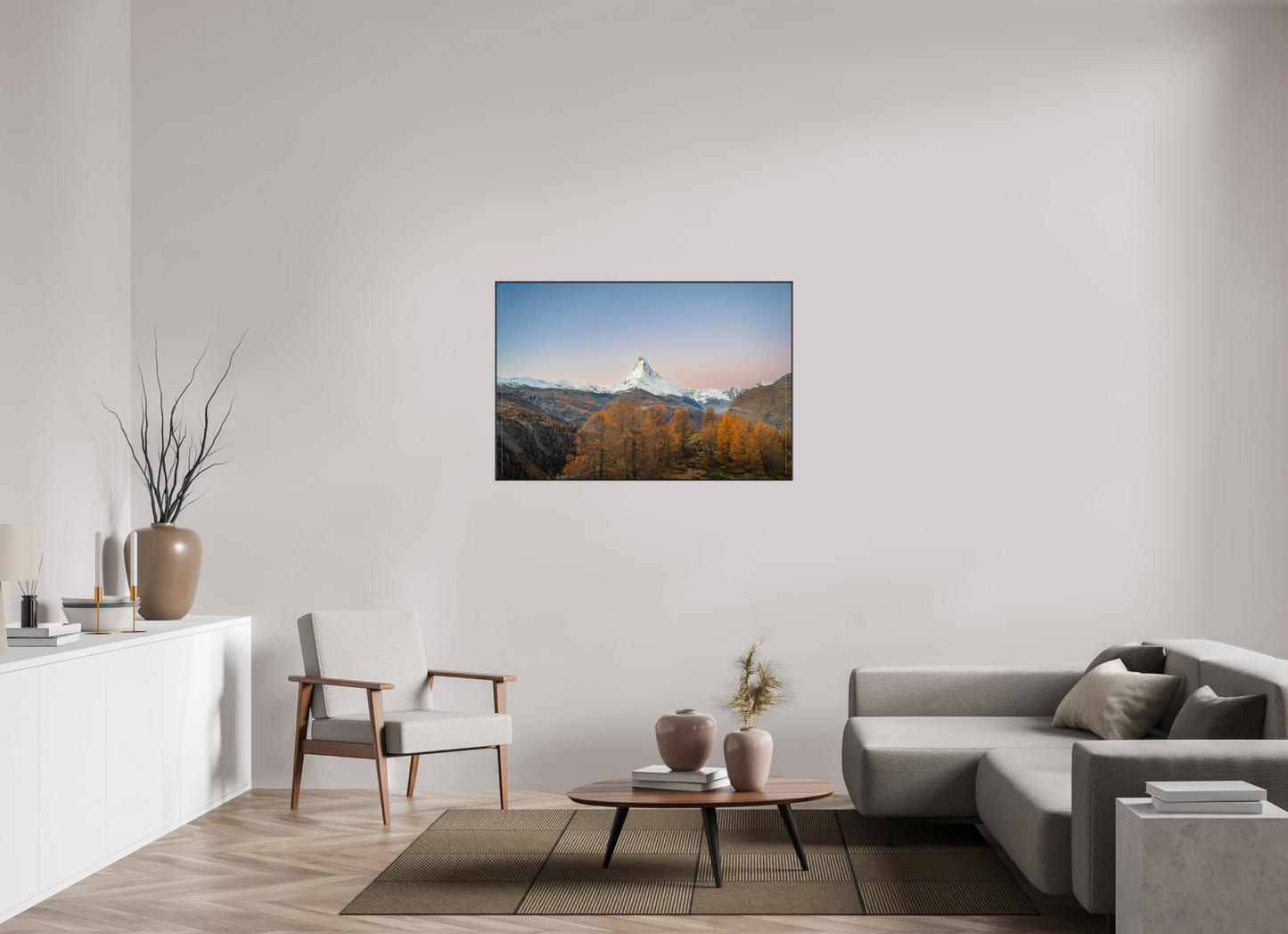 120 x 80 cm, Frame Aluminum Black Acrylic Glass Réveil face au Cervin