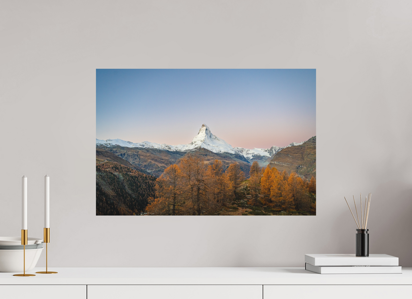 60 x 40 cm, Direct Printing On Aluminum Dibond Réveil face au Cervin