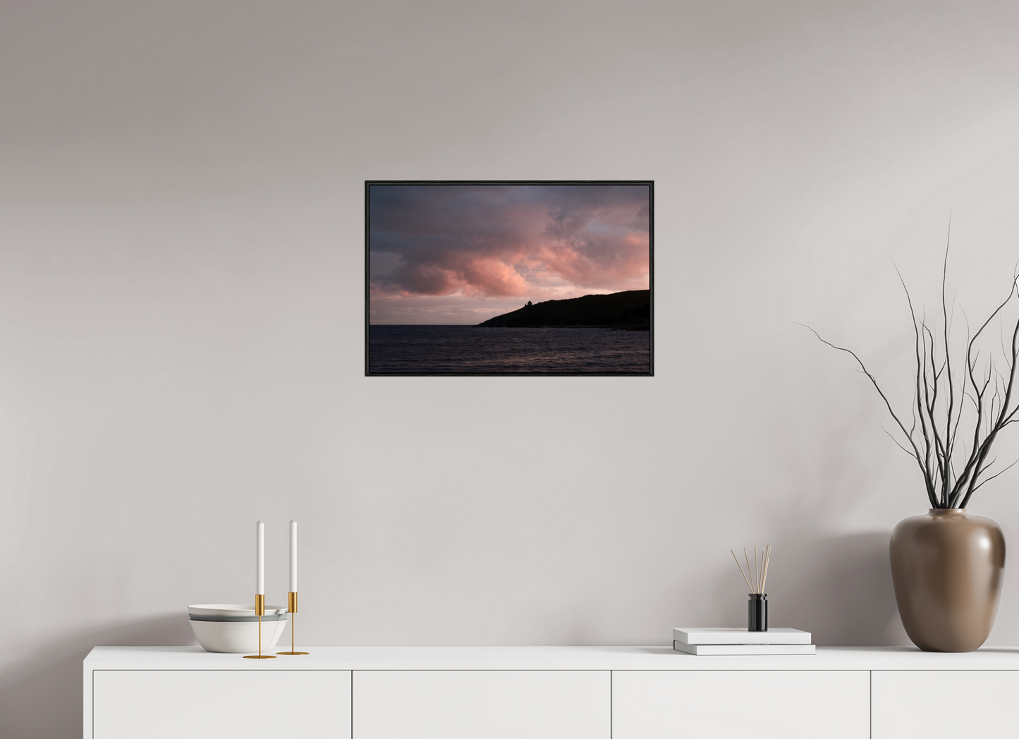 60 x 40 cm, Wooden Frame Black Oak Acrylic Glass Primelin au crépuscule