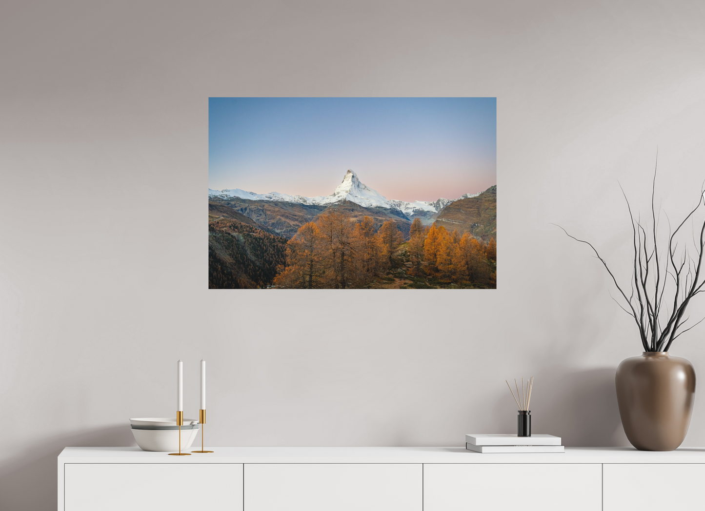 90 x 60 cm, Direct Printing On Aluminum Dibond Réveil face au Cervin