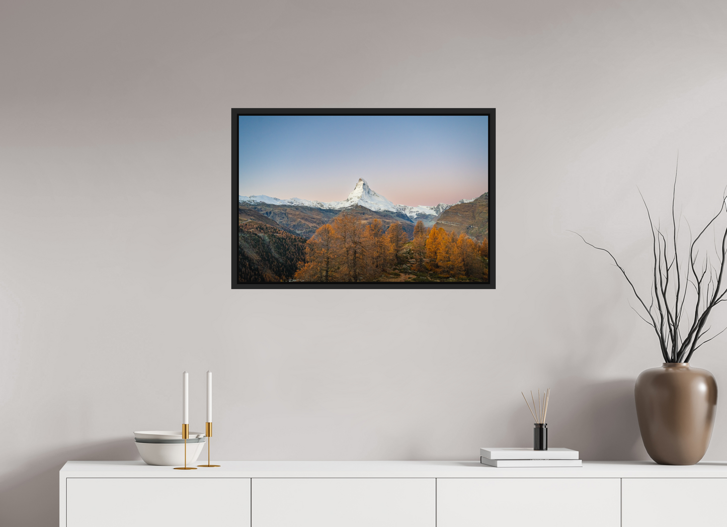 75 x 50 cm, Caisse Américaine Noir Mat Réveil face au Cervin