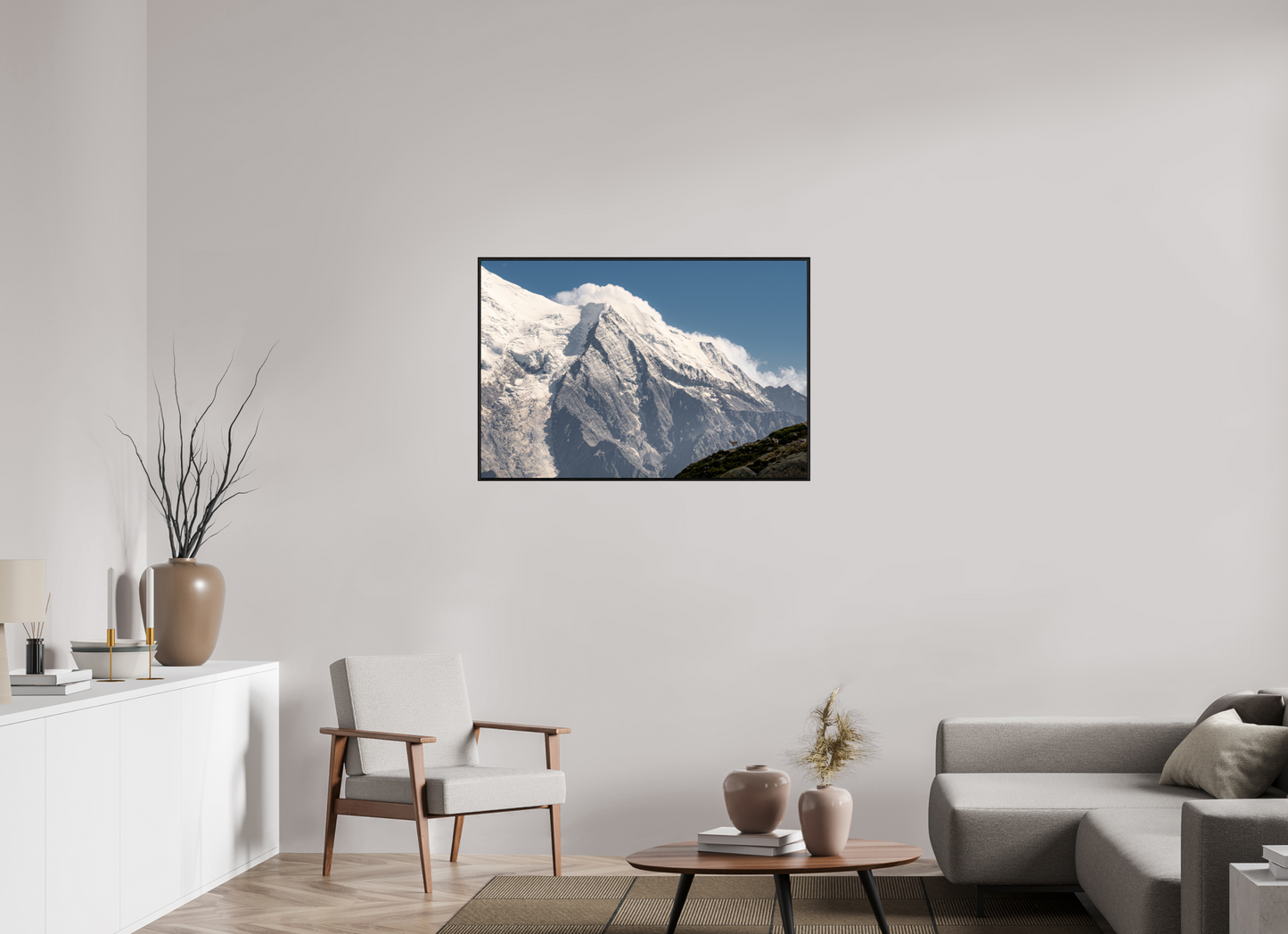 105 x 70 cm, Wooden Frame Black Oak Acrylic Glass Vue sur Bionnassay