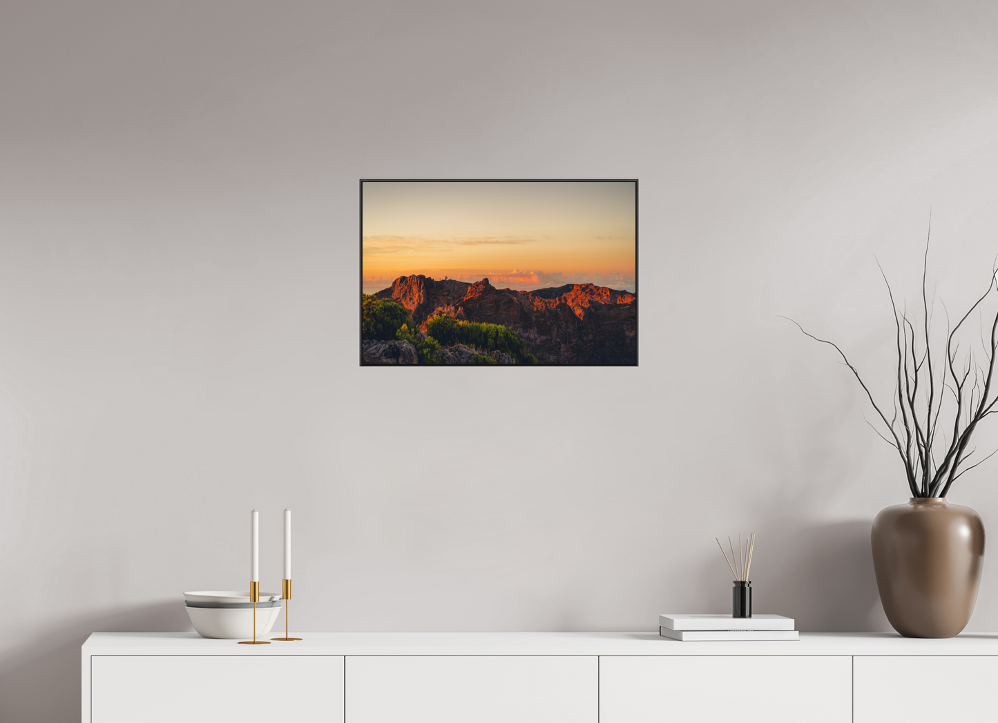 60 x 40 cm, Frame Aluminum Black Acrylic Glass Pico do Arieiro at sunrise