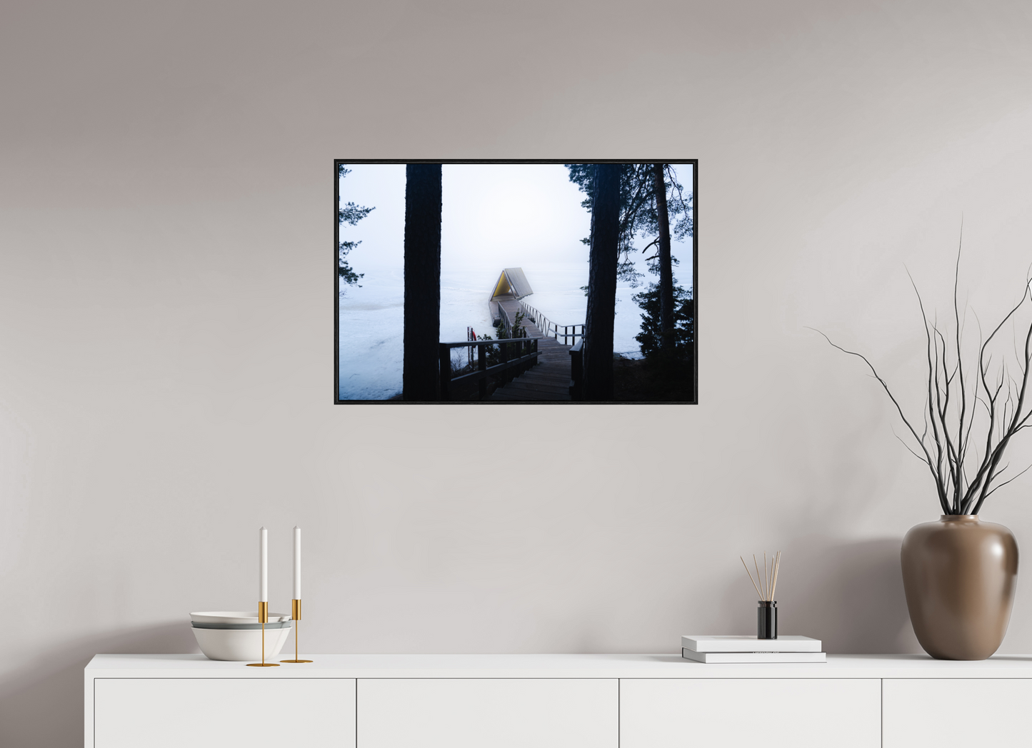 75 x 50 cm, Wooden Frame Black Oak Acrylic Glass Refuge d'hiver