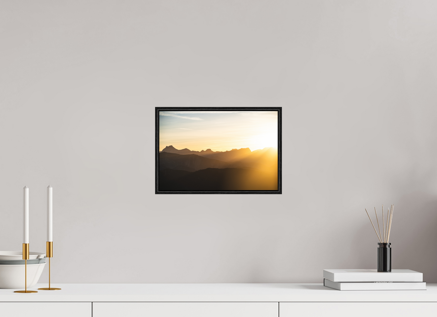 30 x 20 cm, Wooden Frame Black Oak Acrylic Glass Aube sur les Écrins II