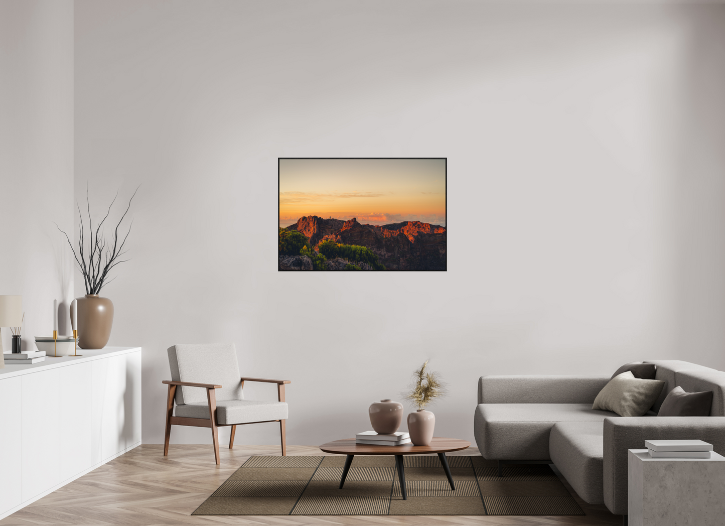 120 x 80 cm, Wooden Frame Black Oak Acrylic Glass Pico do Arieiro at sunrise