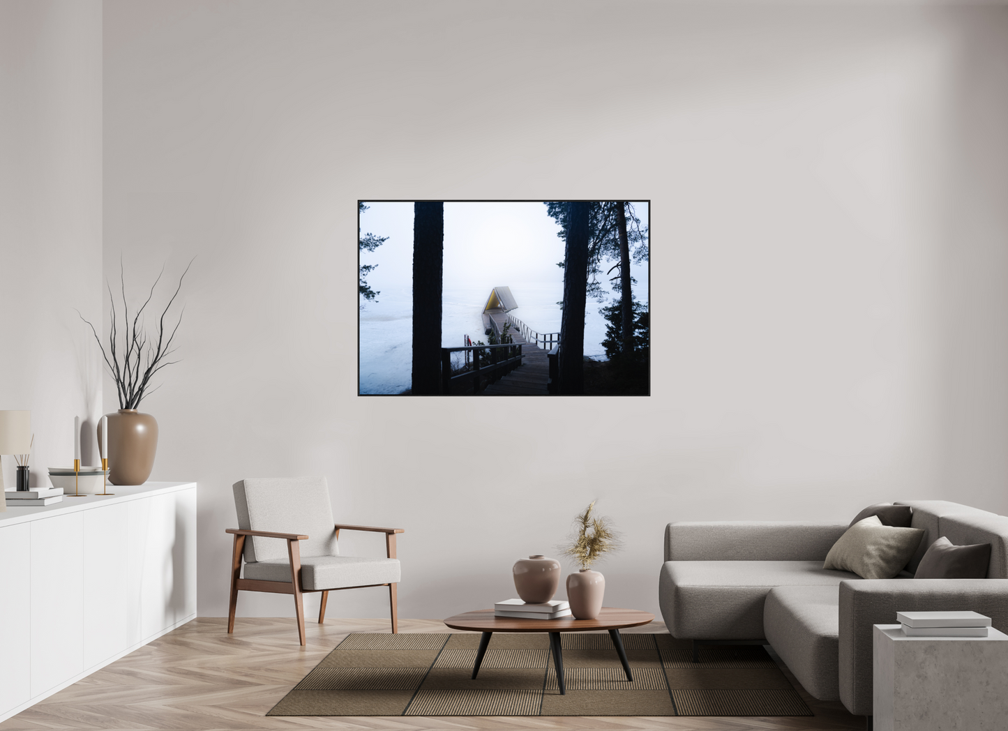 150 x 100 cm, Wooden Frame Black Oak Acrylic Glass Refuge d'hiver