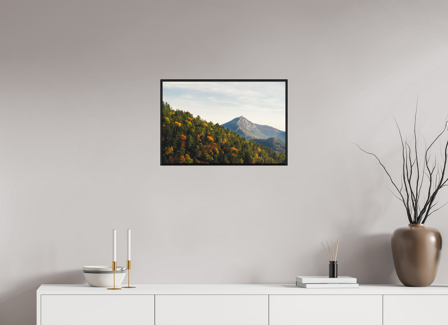 60 x 40 cm, Wooden Frame Black Oak Acrylic Glass Le Diois en Automne