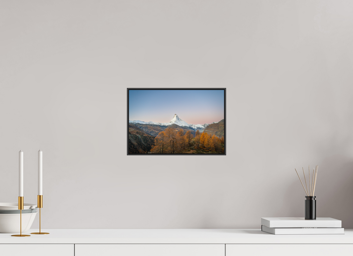 30 x 20 cm, Frame Aluminum Black Acrylic Glass Réveil face au Cervin