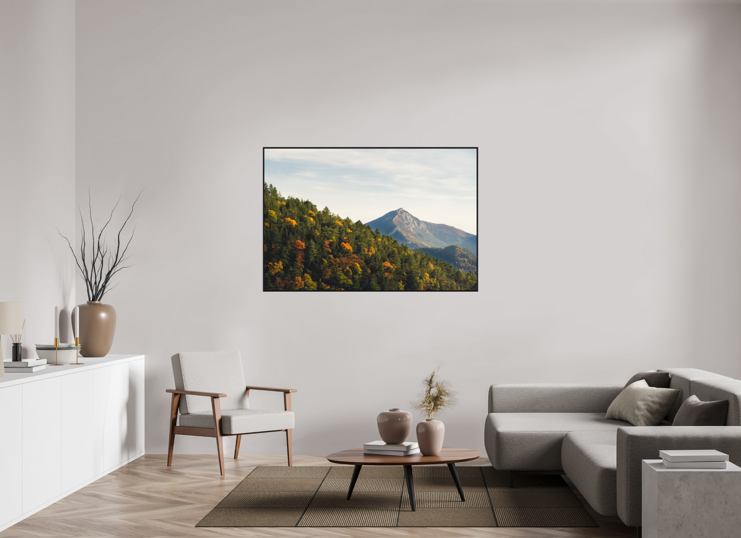 150 x 100 cm, Wooden Frame Black Oak Acrylic Glass Le Diois en Automne
