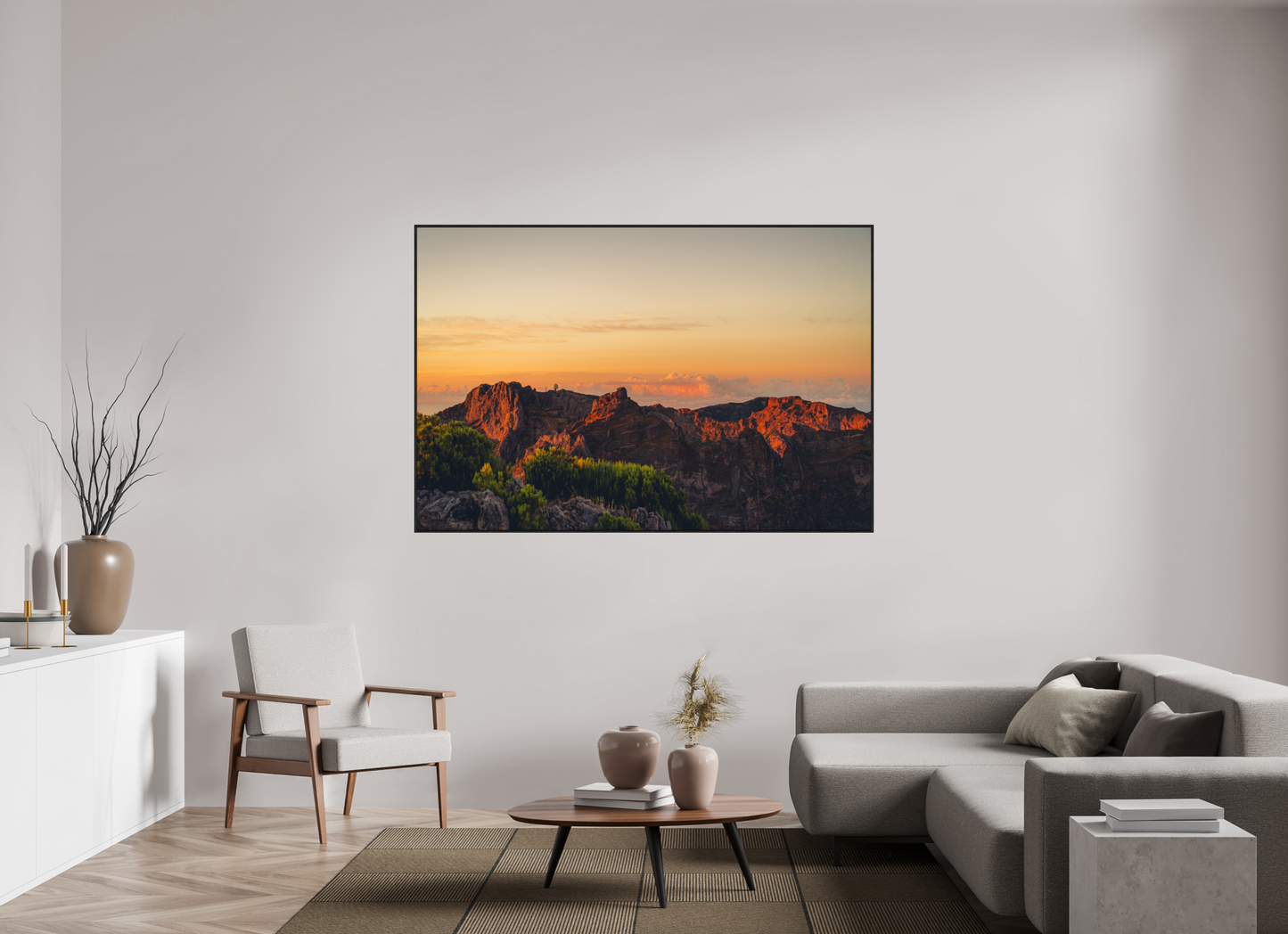 180 x 120 cm, Wooden Frame Black Oak Acrylic Glass Pico do Arieiro at sunrise