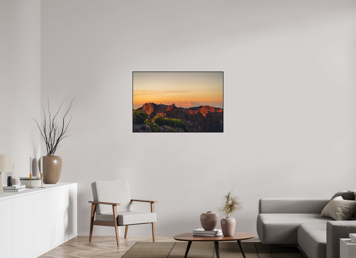 105 x 70 cm, Frame Aluminum Black Acrylic Glass Pico do Arieiro at sunrise