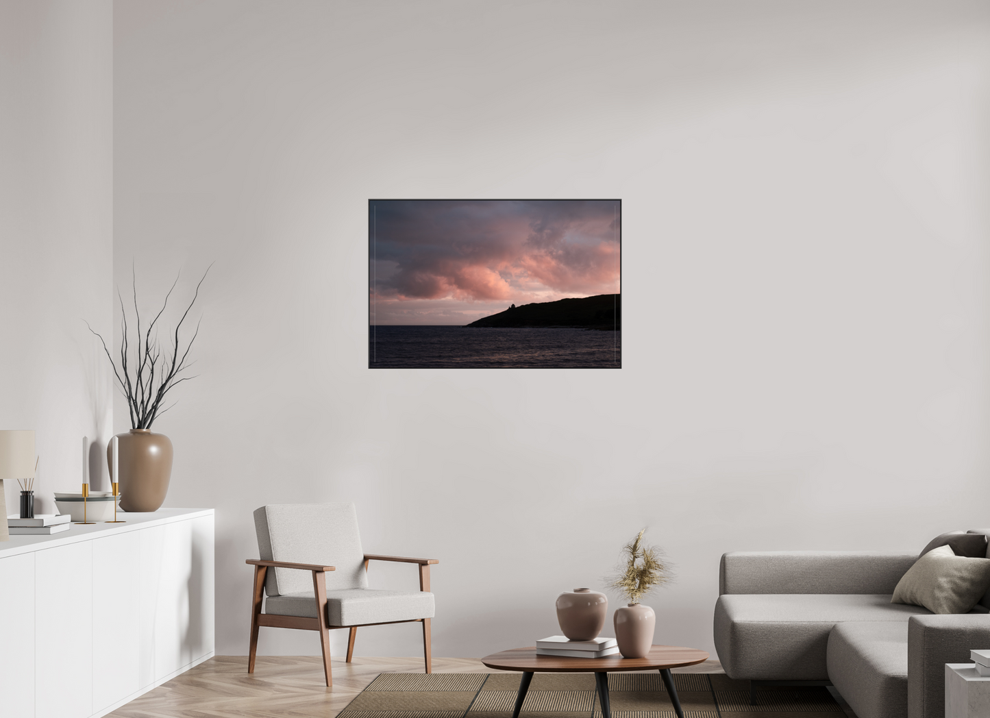 105 x 70 cm, Frame Aluminum Black Acrylic Glass Primelin au crépuscule