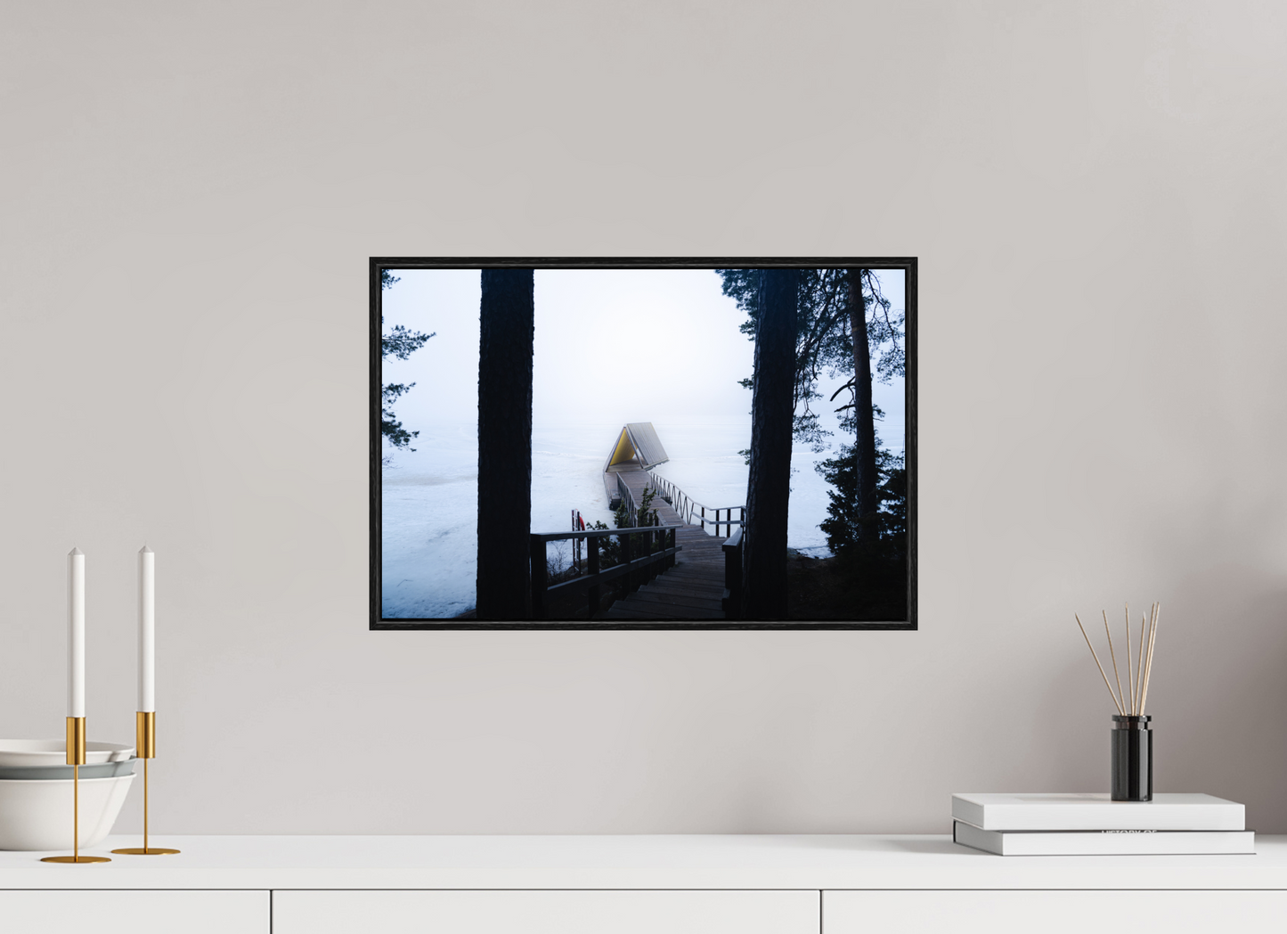 45 x 30 cm, Wooden Frame Black Oak Acrylic Glass Refuge d'hiver