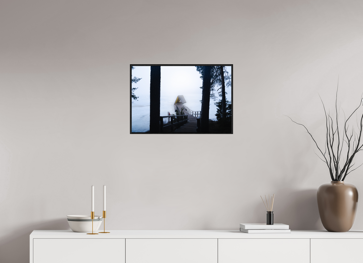 60 x 40 cm, Wooden Frame Black Oak Acrylic Glass Refuge d'hiver