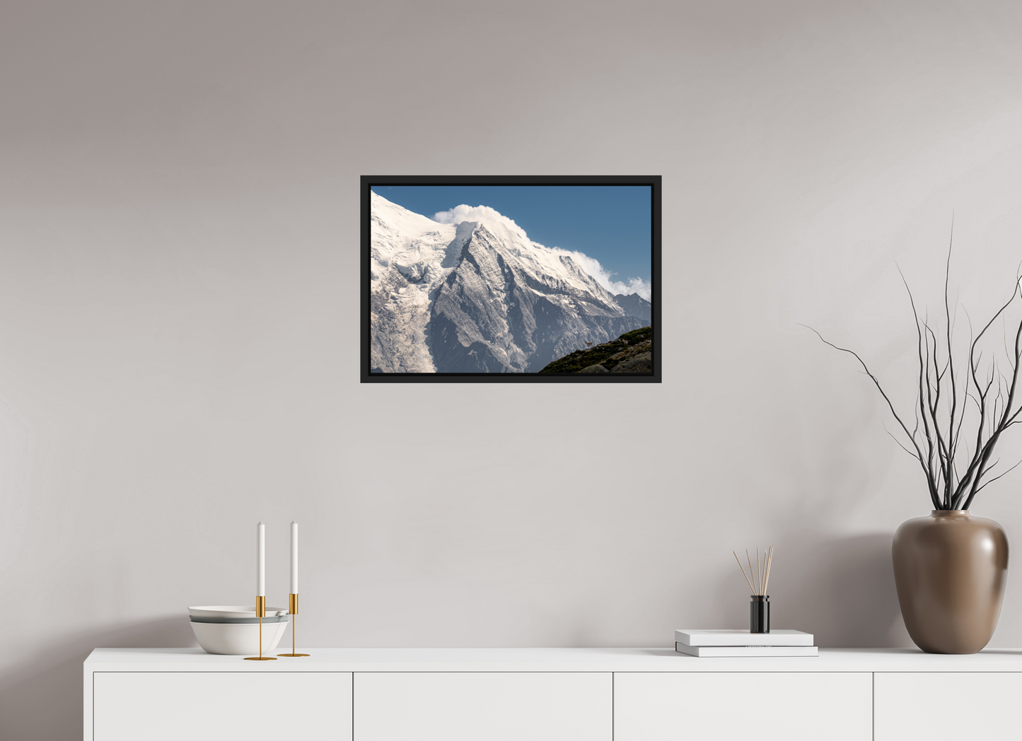 60 x 40 cm, Caisse Américaine Noir Mat Vue sur Bionnassay