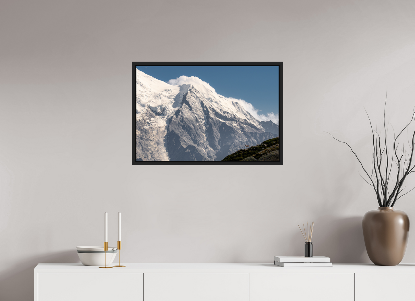 75 x 50 cm, Caisse Américaine Noir Mat Vue sur Bionnassay