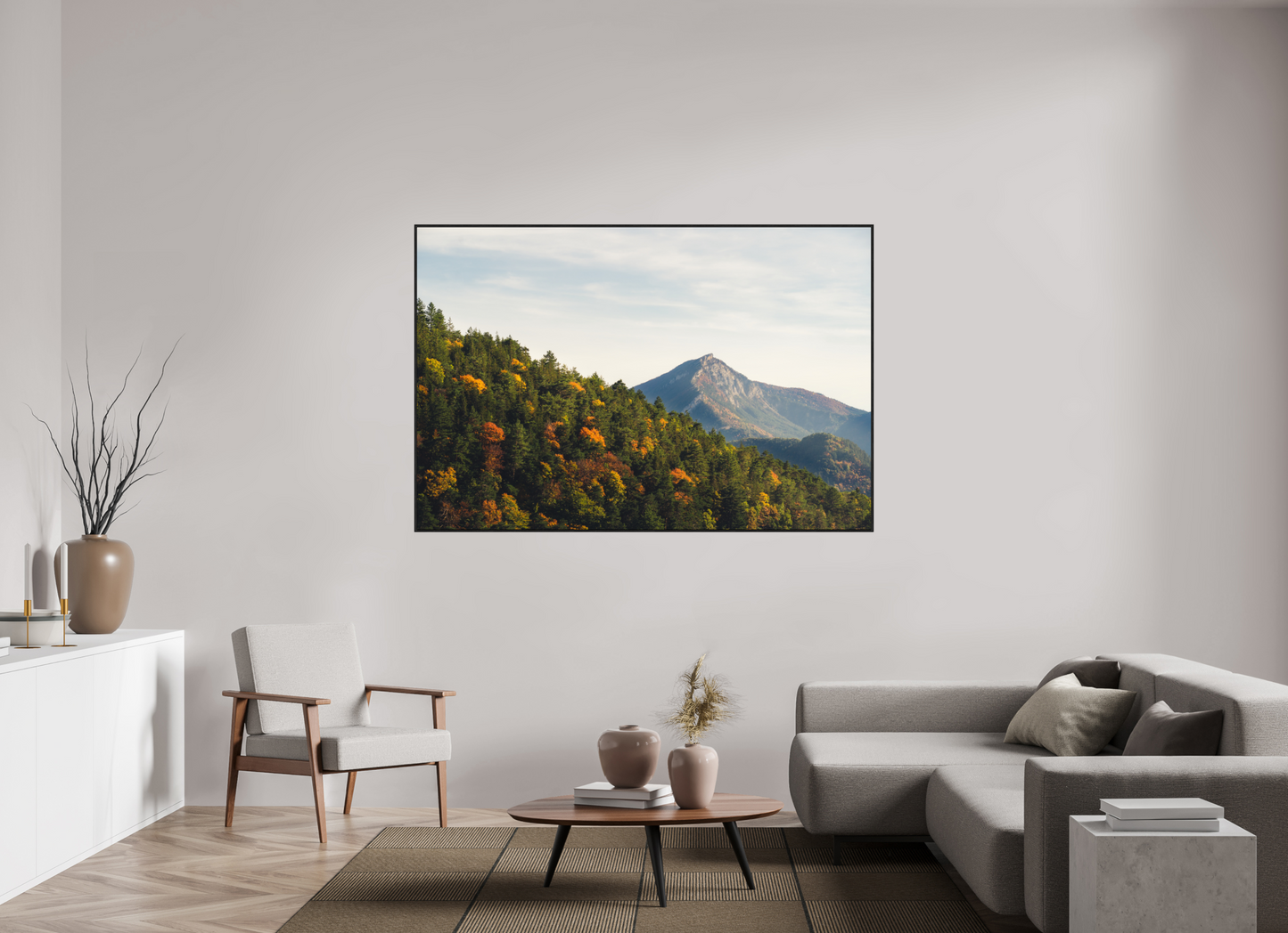 180 x 120 cm, Wooden Frame Black Oak Acrylic Glass Le Diois en Automne