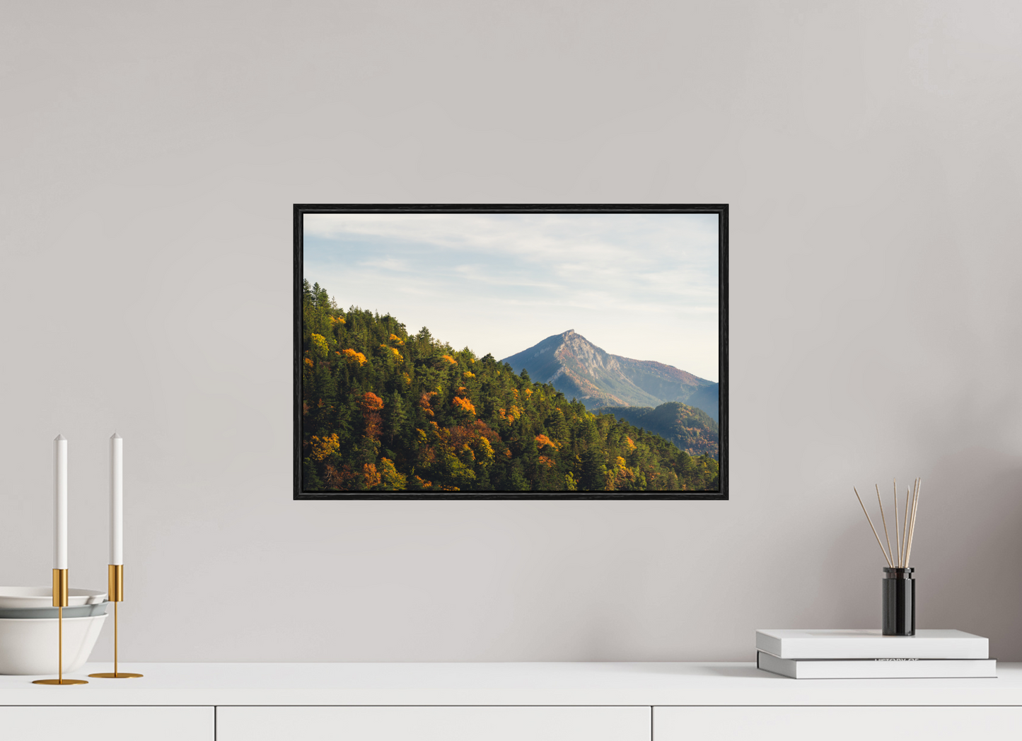 45 x 30 cm, Wooden Frame Black Oak Acrylic Glass Le Diois en Automne