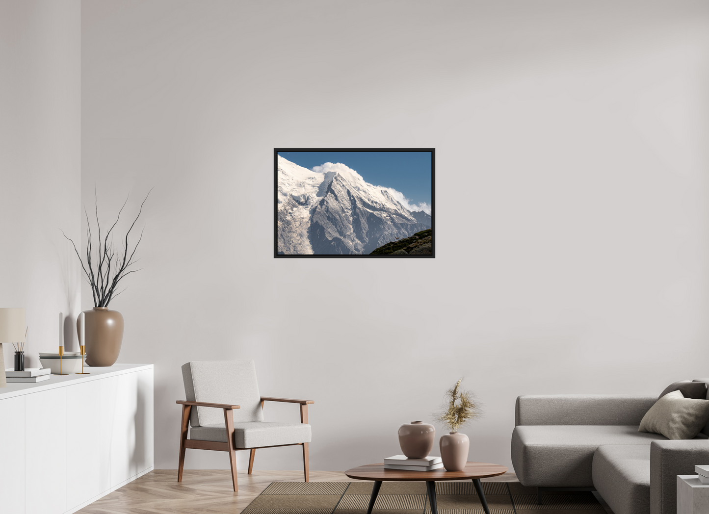 90 x 60 cm, Caisse Américaine Noir Mat Vue sur Bionnassay