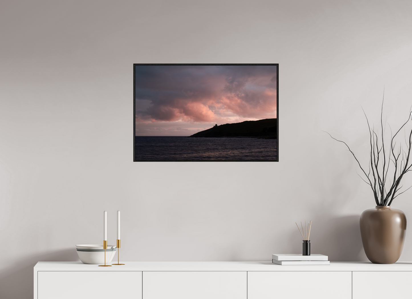 75 x 50 cm, Wooden Frame Black Oak Acrylic Glass Primelin au crépuscule