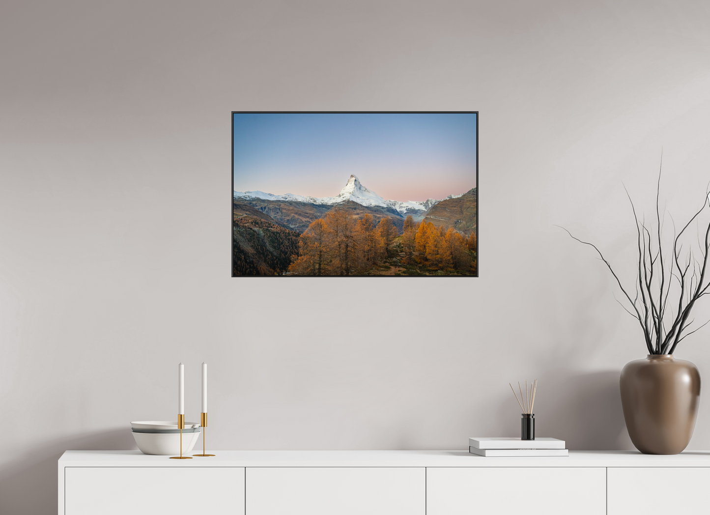 75 x 50 cm, Frame Aluminum Black Acrylic Glass Réveil face au Cervin