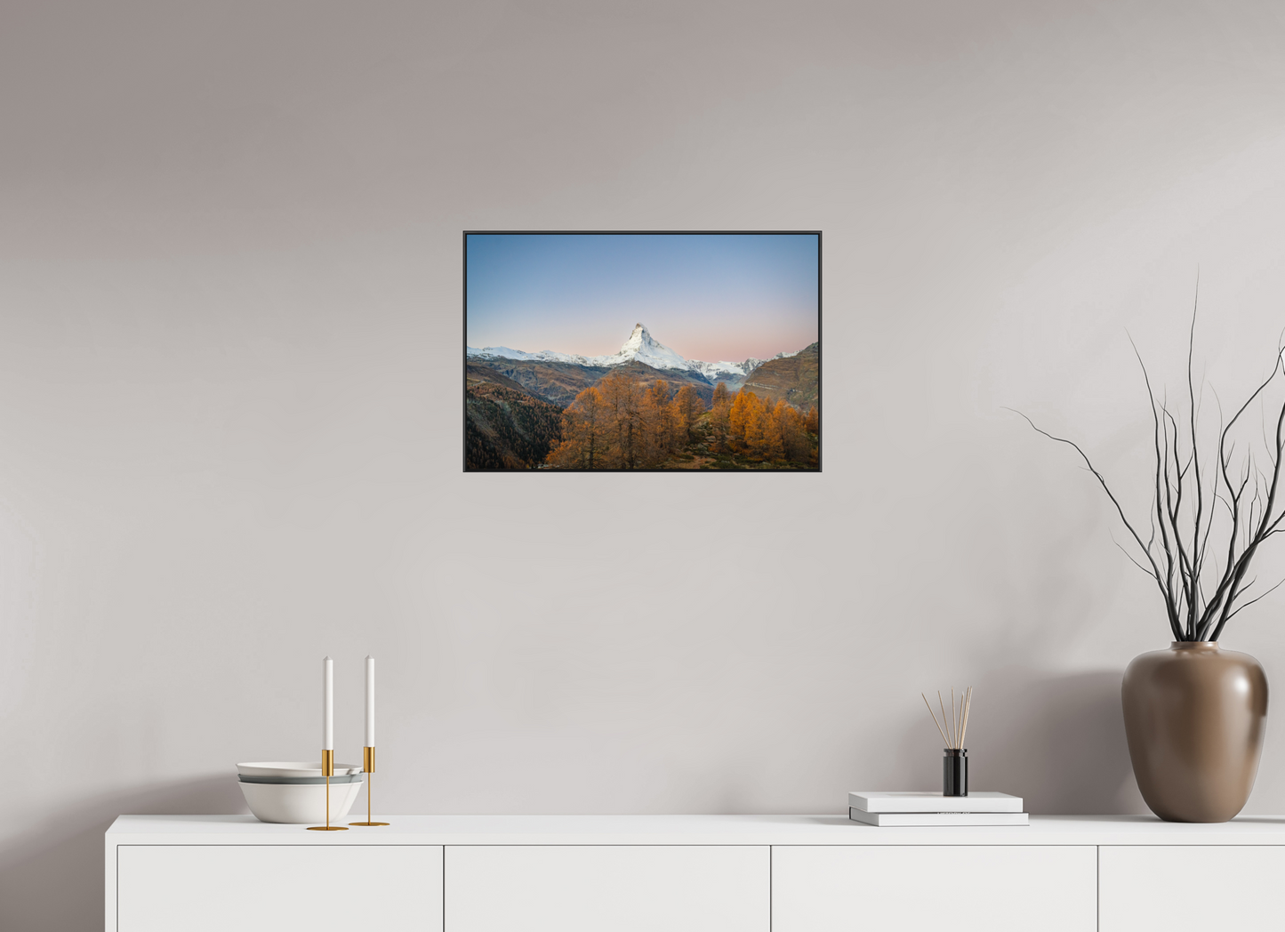 60 x 40 cm, Frame Aluminum Black Acrylic Glass Réveil face au Cervin