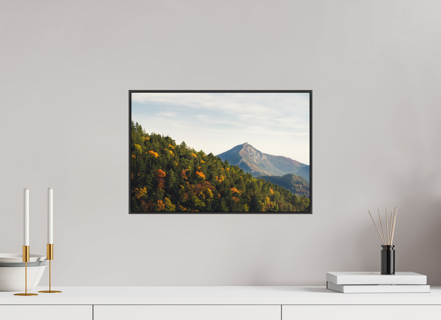 45 x 30 cm, Frame Aluminum Black Acrylic Glass Le Diois en Automne