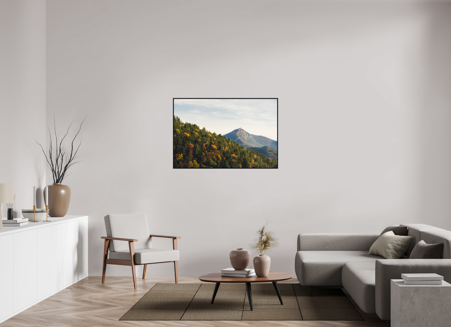 120 x 80 cm, Wooden Frame Black Oak Acrylic Glass Le Diois en Automne