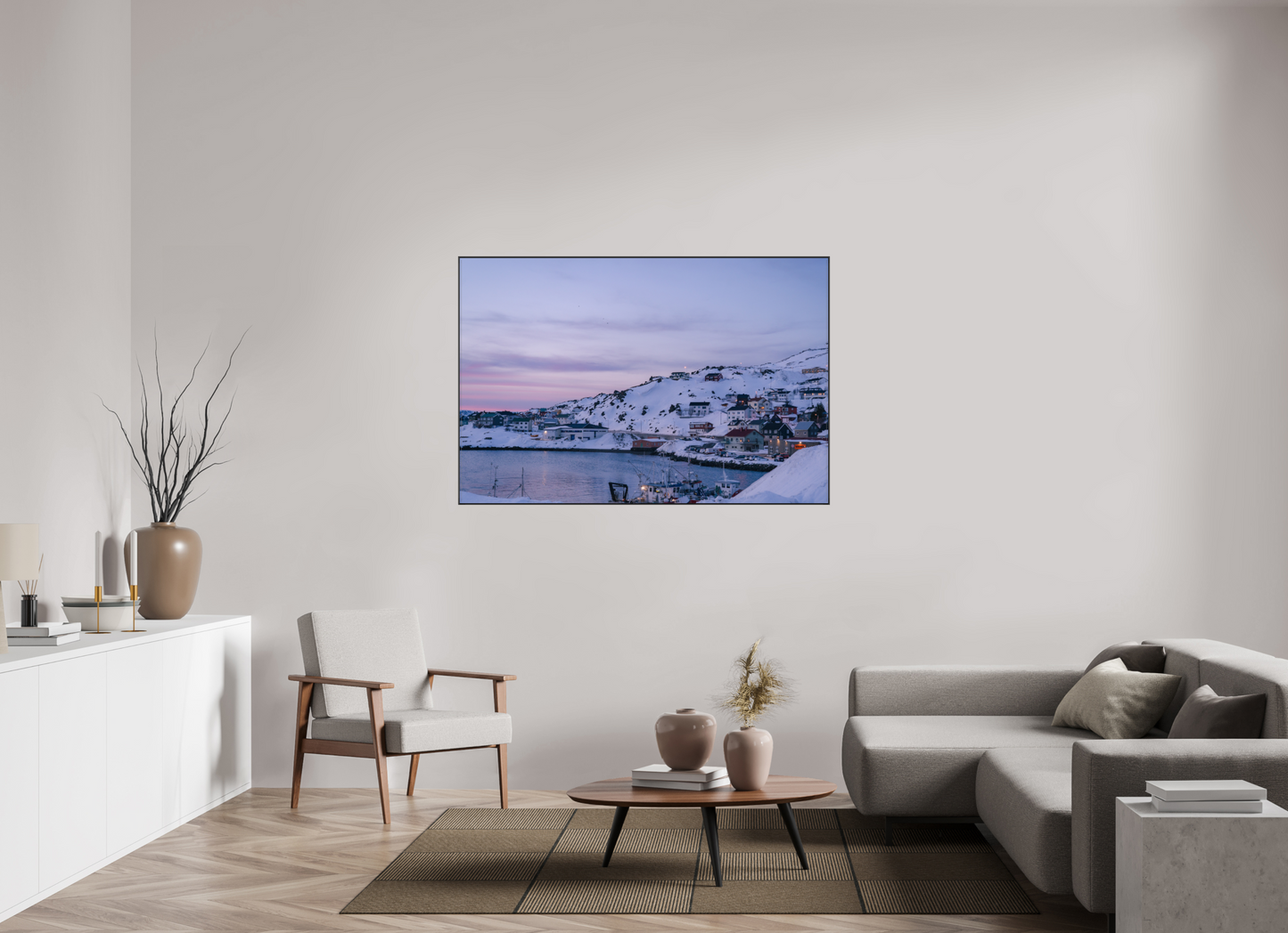 150 x 100 cm, Frame Aluminum Black Acrylic Glass Village au bout du monde
