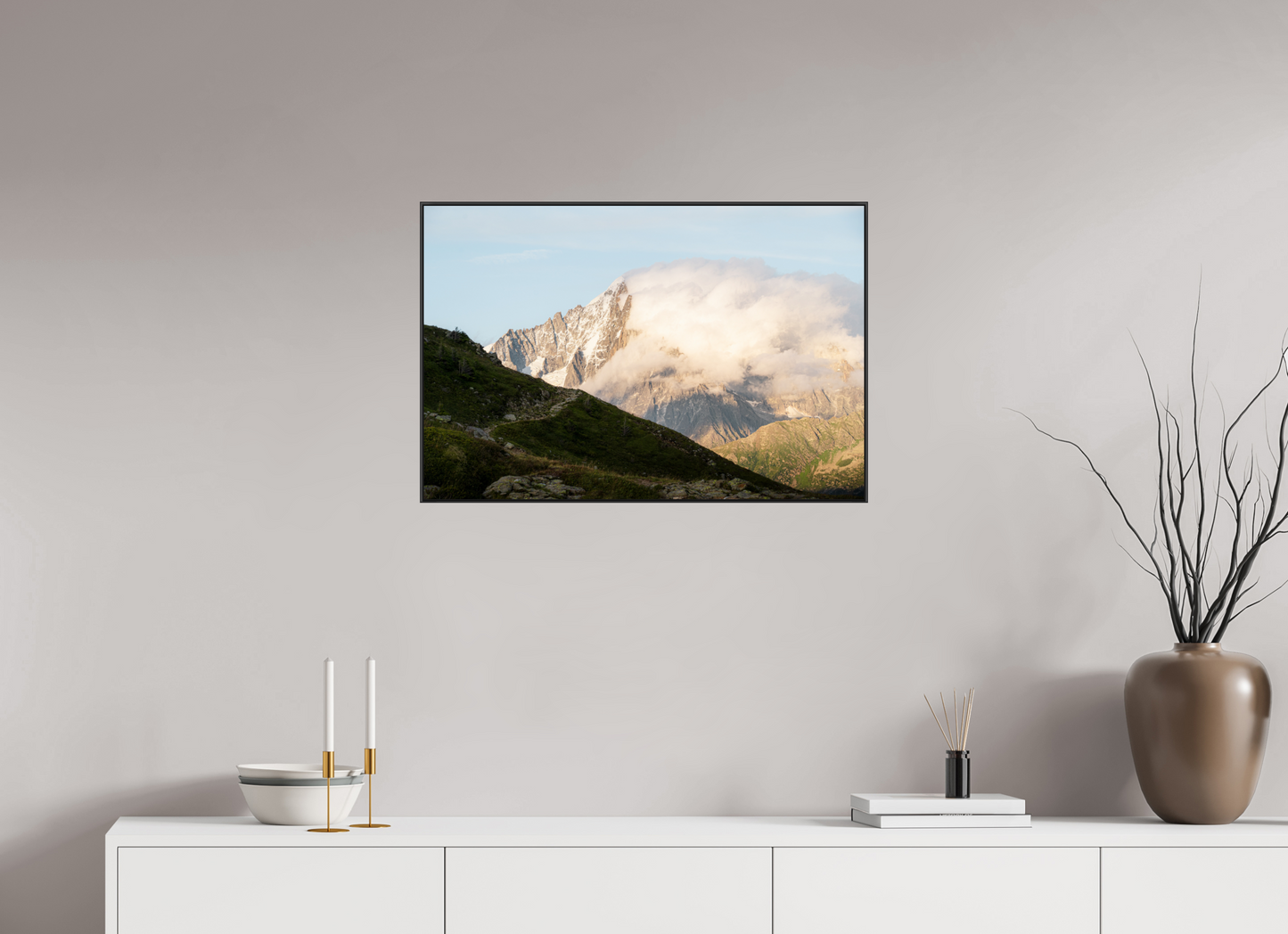 75 x 50 cm, Frame Aluminum Black Acrylic Glass L'Aiguille Verte