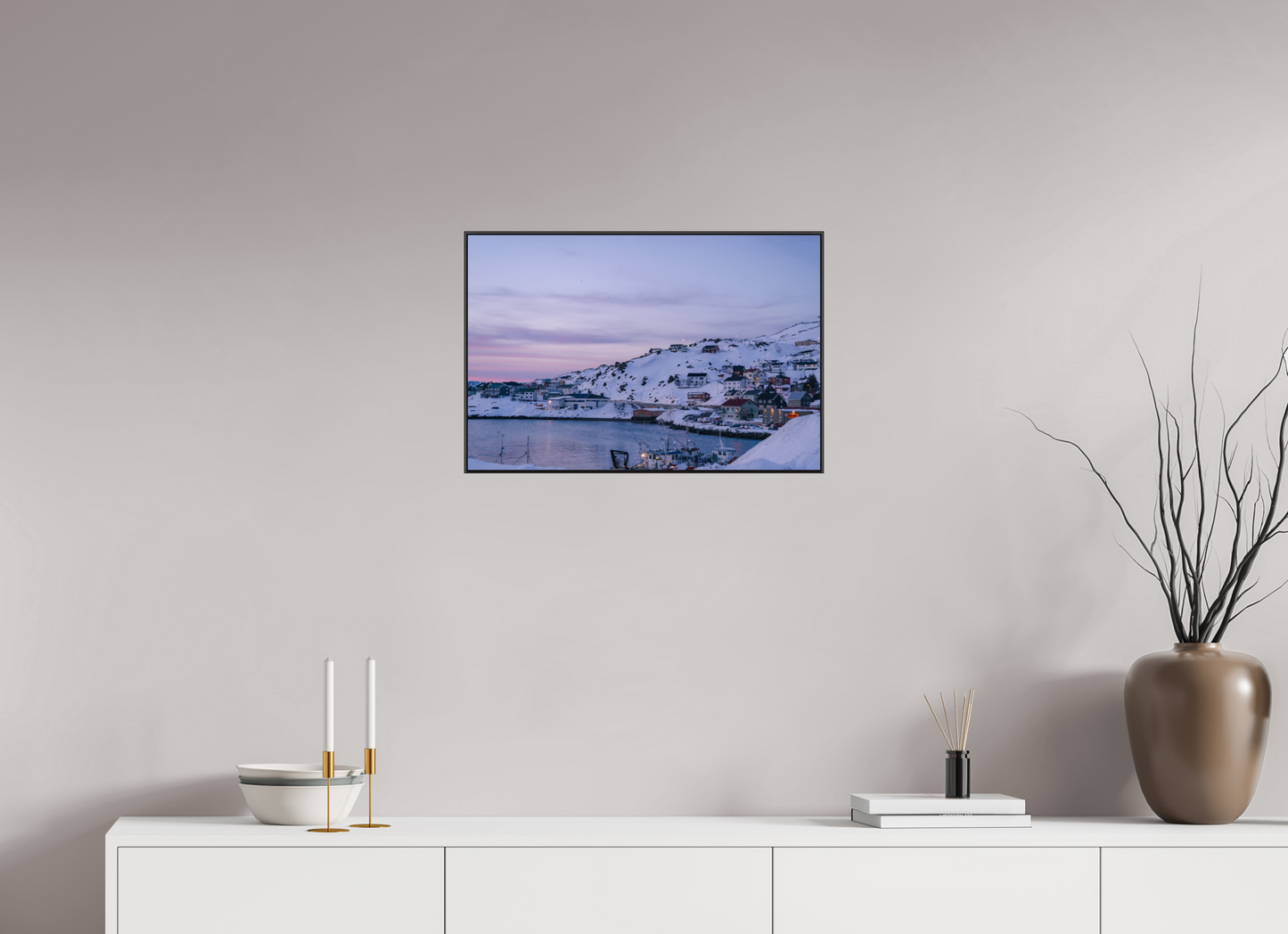 60 x 40 cm, Frame Aluminum Black Acrylic Glass Village au bout du monde