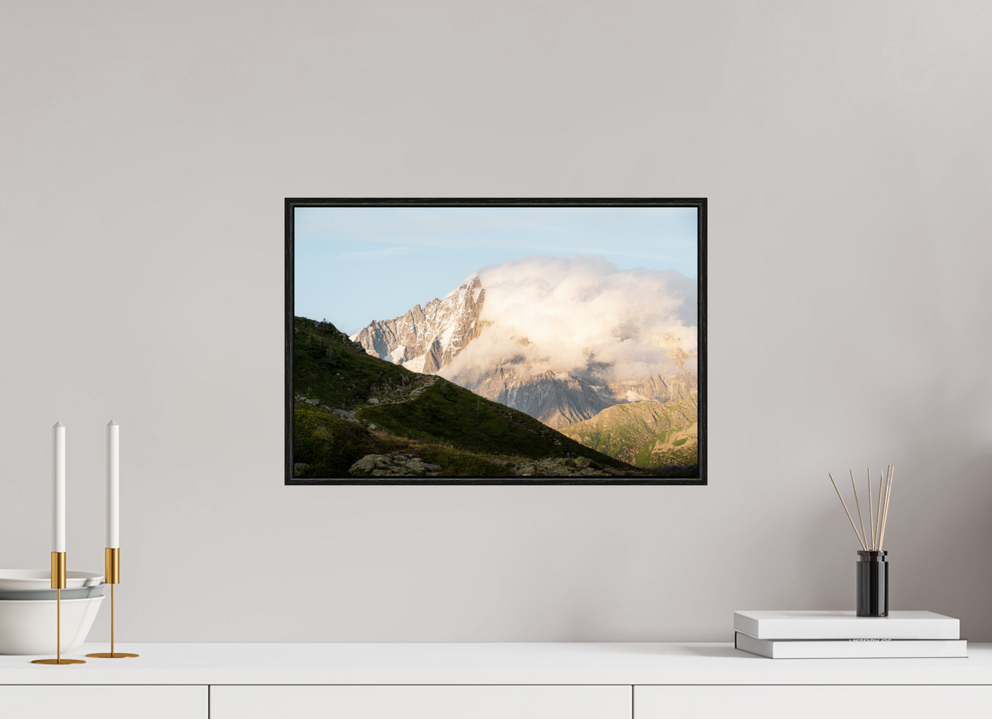 45 x 30 cm, Wooden Frame Black Oak Acrylic Glass L'Aiguille Verte