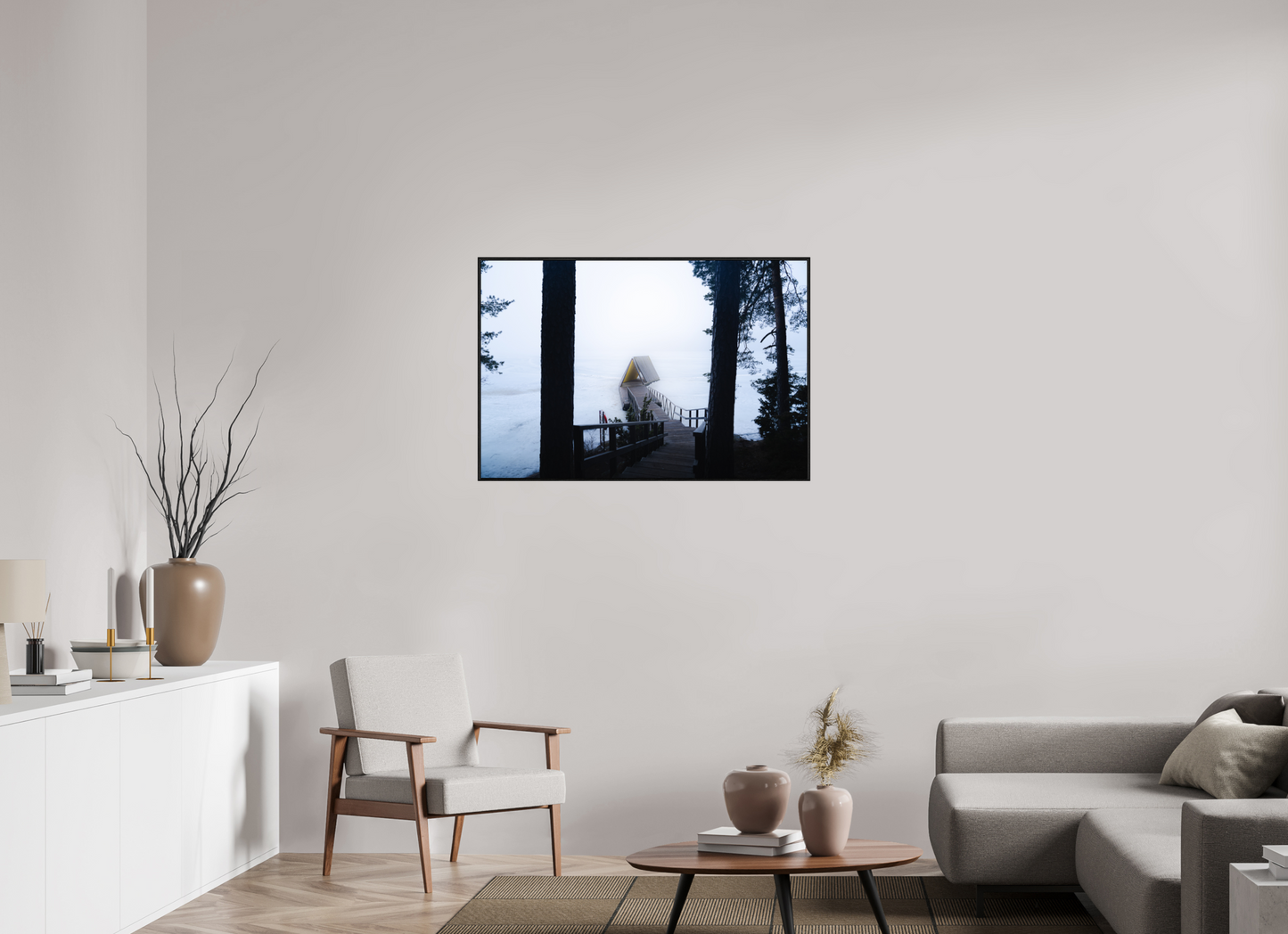 105 x 70 cm, Wooden Frame Black Oak Acrylic Glass Refuge d'hiver