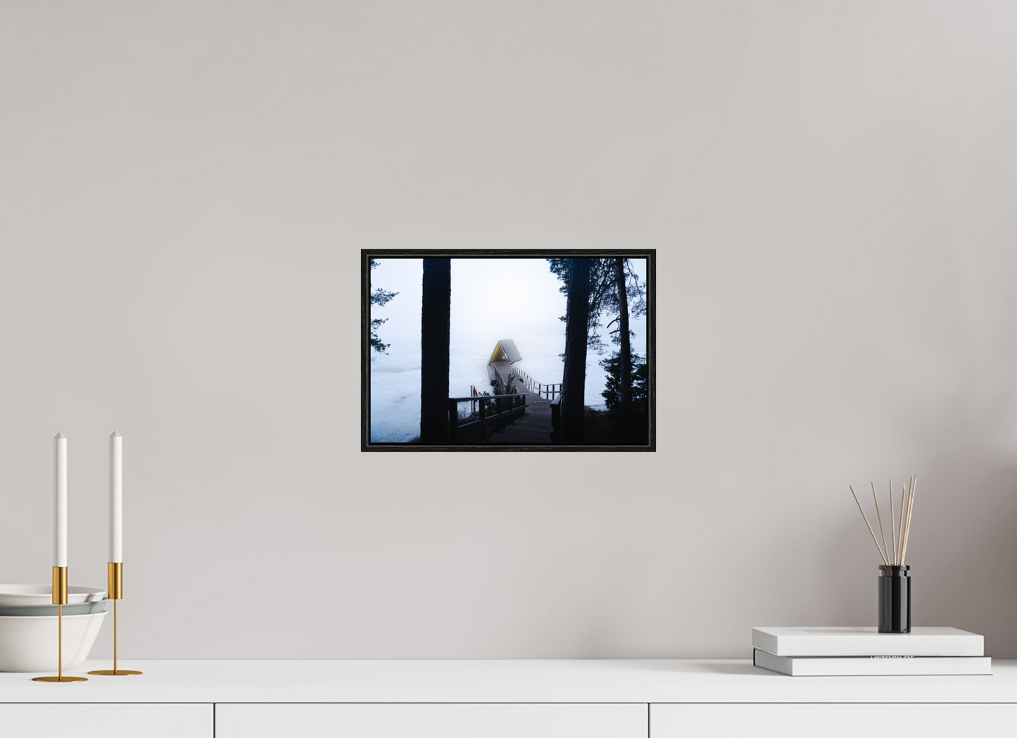 30 x 20 cm, Wooden Frame Black Oak Acrylic Glass Refuge d'hiver