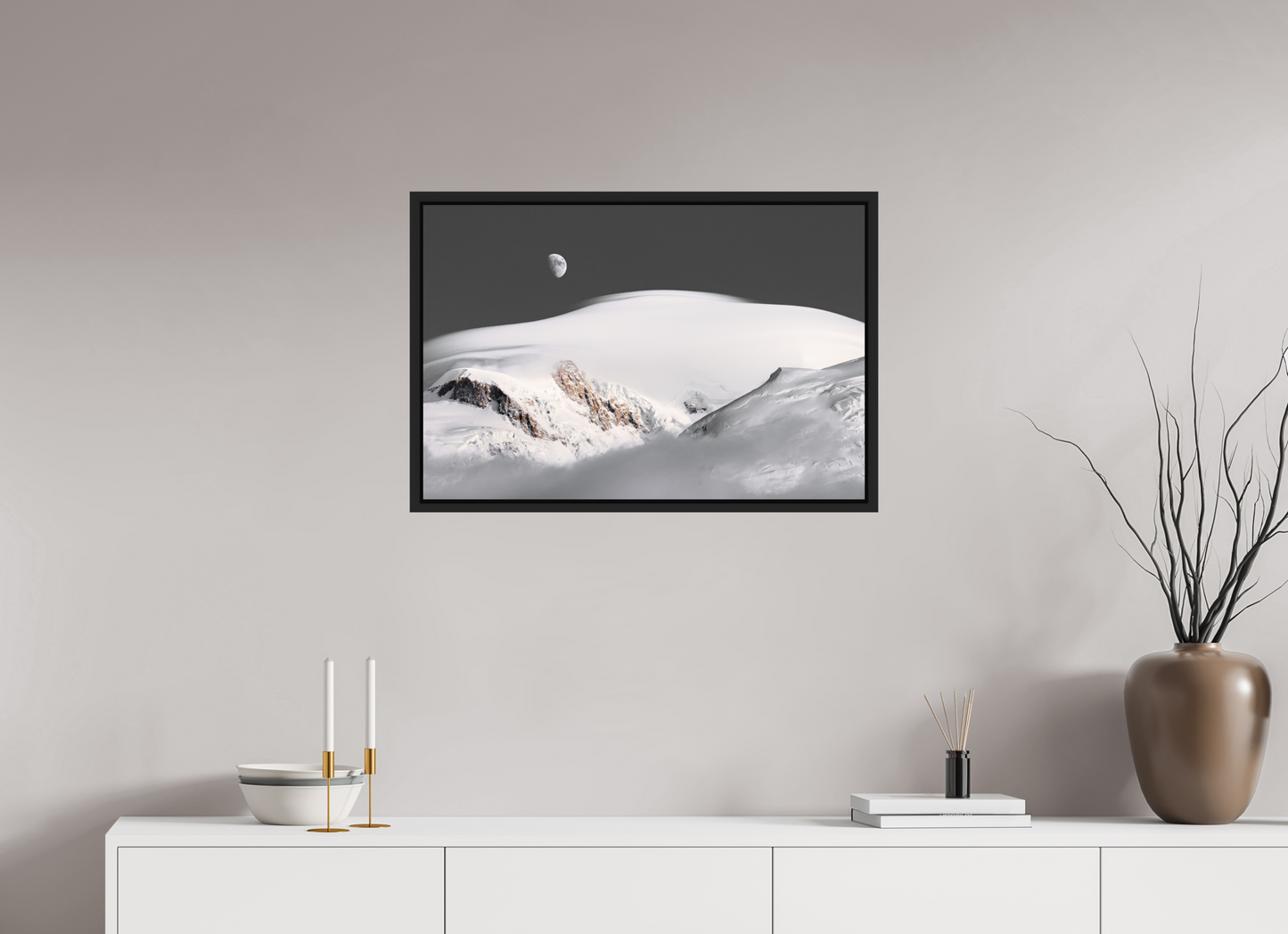 75 x 50 cm, Caisse Américaine Noir Mat Lever de Lune