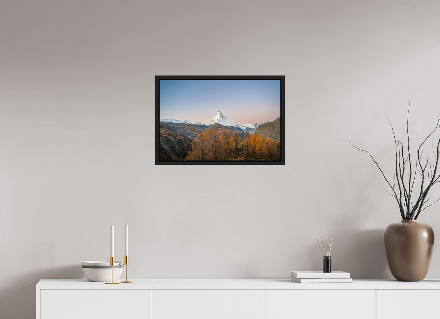 60 x 40 cm, Caisse Américaine Noir Mat Réveil face au Cervin
